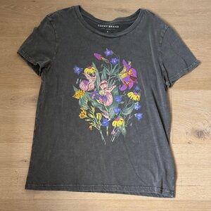 Lucky Brand Women's Gray Floral Short Sleeve Tee size small